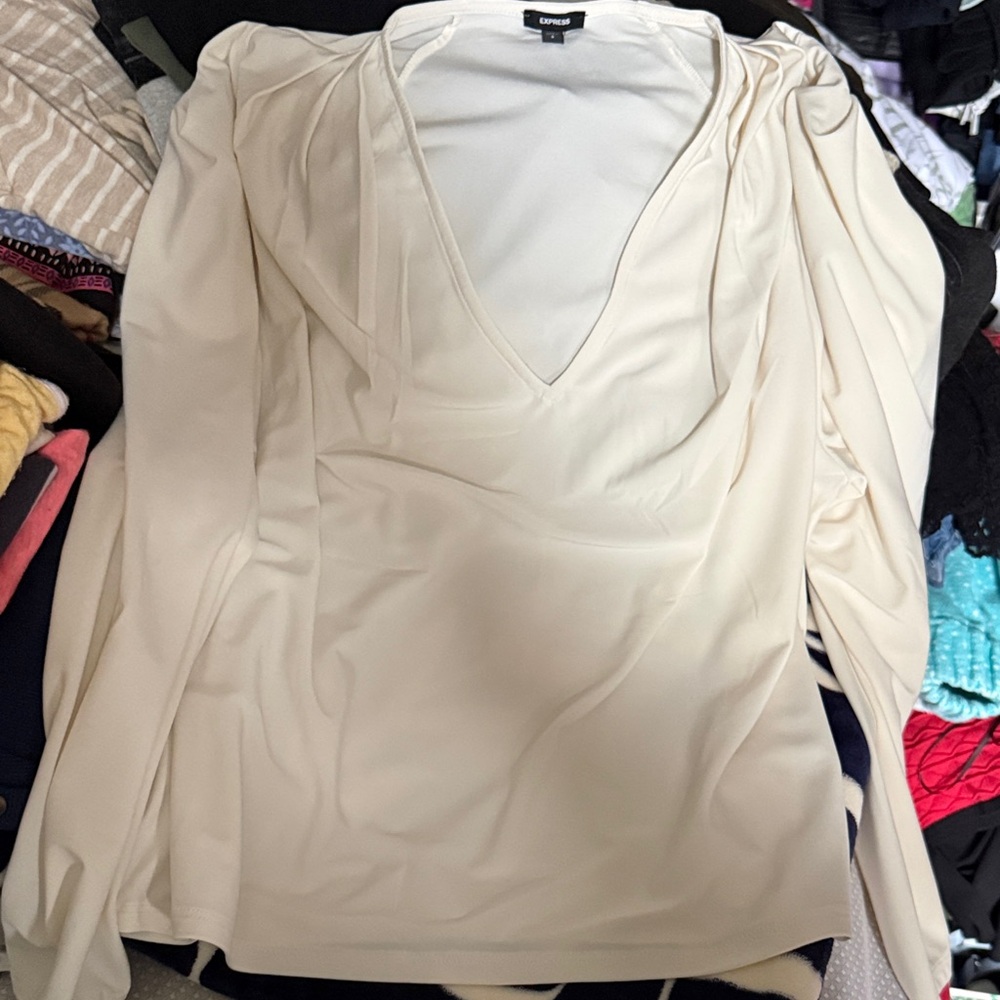 Express Cream V-Neck Blouse